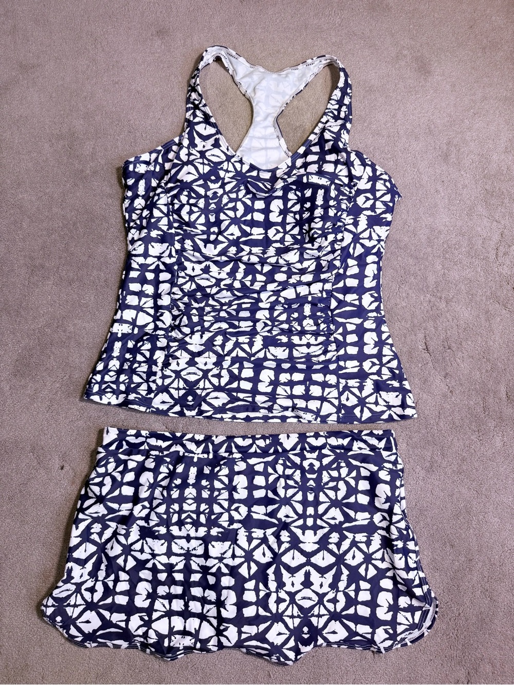 Tankini Swim Set - Women Navy & White Patterned